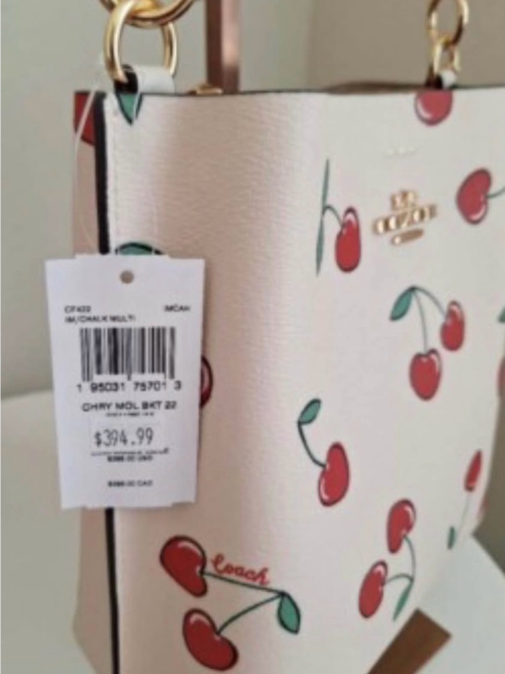 Coach Cherry Print Small Tote - White, Red, Green, Gold